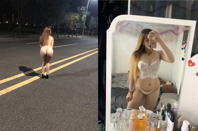 Sex public cởi quần lót khoe mông giữa đường